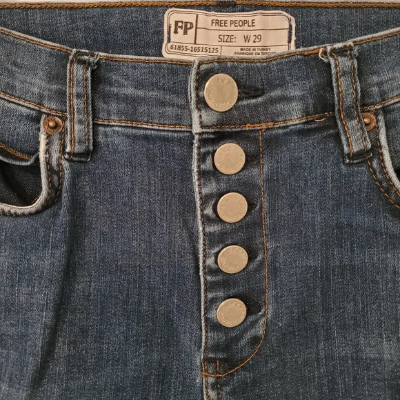 Free People Distressed Denim Blue Skinny Jeans 5 Button Fly Size 29 Waist - Picture 3 of 5